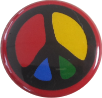 Peace Zeichen Button rot-multicolor - zum Schließen ins Bild klicken